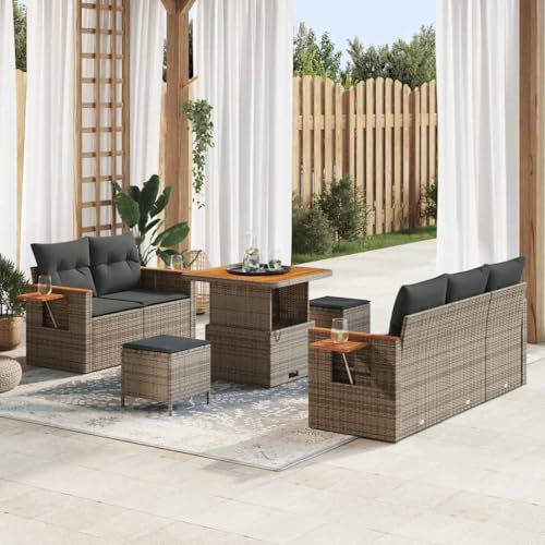 Garten-Sofa-Set mit Kissen, 8-teilig, Grau, Poly-Rattan & Stahl, 80 x 80 x 71 cm für Terrasse & Outdoor von Teenpull