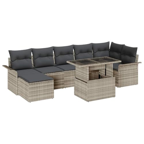 Garten-Sofa-Set mit Kissen Hellgrau Poly Rattan, 8-teilig Modular Outdoor Lounge-Möbel für Terrasse und Balkon, Witterungsbeständiges Sitzgruppe mit Glastisch und Verstellbaren Füßen Garten-Sofa-Set mit Kissen Hellgrau Poly Rattan, 8-teilig Modular Outdoor Lounge-Möbel für Terrasse und Balkon, Witterungsbeständiges Sitzgruppe mit Glastisch und Verstellbaren Füßen von Teenpull