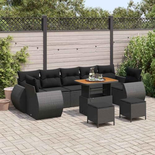 Garten-Sofa-Set mit Kissen aus Poly-Rattan, 10-teilig, Schwarz, 90x55x71 cm, UV-beständig für Terrasse & Garten, modular & wetterfest Garten-Sofa-Set mit Kissen aus Poly-Rattan, 10-teilig, Schwarz, 90x55x71 cm, UV-beständig für Terrasse & Garten, modular & wetterfest von Teenpull