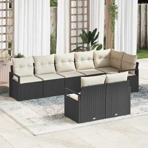 Garten-Sofa-Set mit Kissen mit Speicher, 8-teiliges Modulares Outdoor-Rattan-Sofa für Terrasse & Garten, Schwarz & Creme Garten-Sofa-Set mit Kissen mit Speicher, 8-teiliges Modulares Outdoor-Rattan-Sofa für Terrasse & Garten, Schwarz & Creme von Teenpull