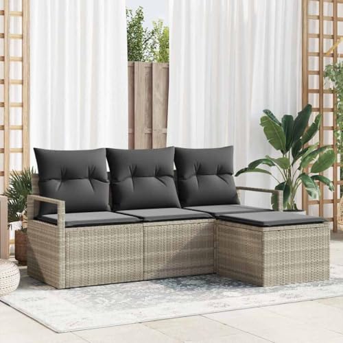 Garten-Sofa-Set mit Kissen und Stauraum, 4-teilig, Hellgrau – Modulares Poly-Rattan Outdoor Lounge Möbel für Balkon Terrasse Garten Garten-Sofa-Set mit Kissen und Stauraum, 4-teilig, Hellgrau – Modulares Poly-Rattan Outdoor Lounge Möbel für Balkon Terrasse Garten von Teenpull