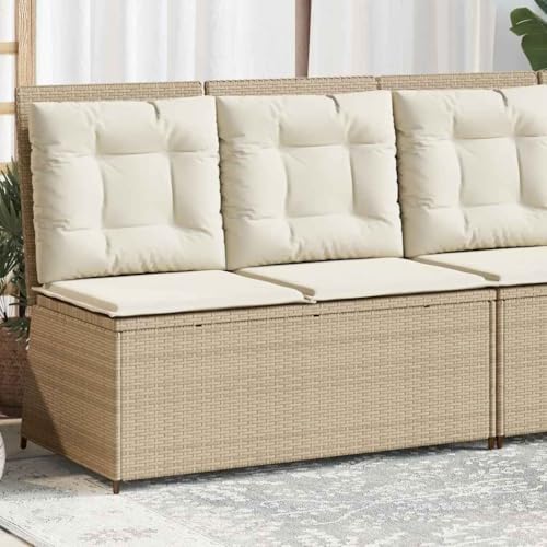 Gartenbank Verstellbar mit Kissen Beige Poly Rattan, Komfortable Outdoor Relaxliege für Terrasse & Balkon, UV-beständiges Sitzmöbel mit Abnehmbaren Bezügen von Teenpull