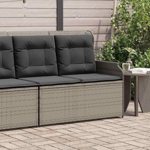 Gartenbank Verstellbar mit Kissen Grau Poly Rattan, robuste Outdoor Lounge Bank für Garten Terrasse Balkon, UV-beständig mit bequemen Polstern von Teenpull