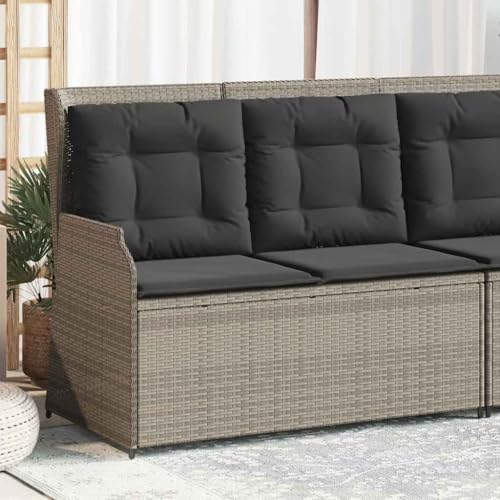 Gartenbank Verstellbar mit Kissen Hellgrau Poly Rattan, Komfortable Outdoor Relaxbank für Garten & Terrasse, UV-beständig, Robuster Stahlrahmen von Teenpull