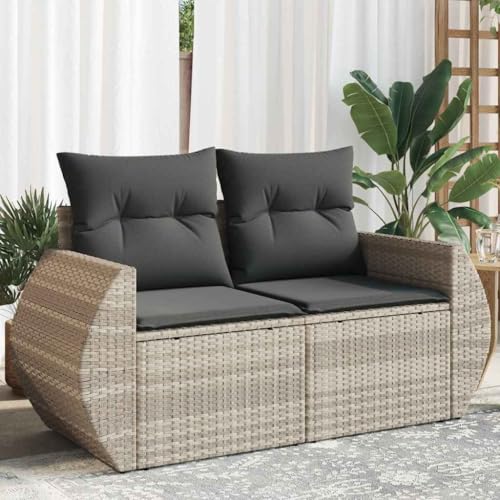 Gartensofa 2-Sitzer Hellgrau aus Poly Rattan mit Stauraum, wasserfestem Beutel und abnehmbaren Kissenbezügen, UV-beständig für Balkon, Terrasse und Garten von Teenpull