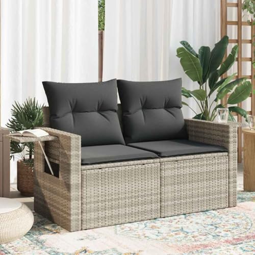 Gartensofa 2-Sitzer Hellgrau aus langlebigem Poly Rattan mit dicken Kissen, praktischen klappbaren Ablagen und wasserdichtem Stauraum für Balkon und Terrasse Gartensofa 2-Sitzer Hellgrau aus langlebigem Poly Rattan mit dicken Kissen, praktischen klappbaren Ablagen und wasserdichtem Stauraum für Balkon und Terrasse von Teenpull