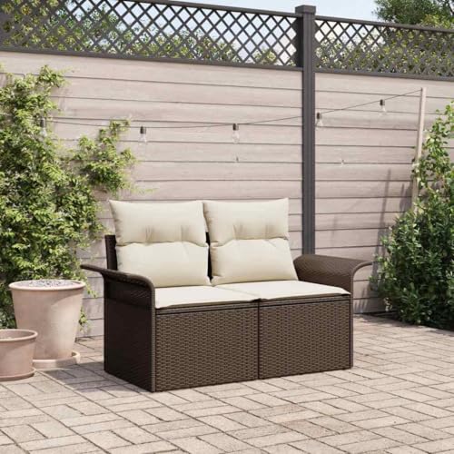 Gartensofa 2-Sitzer Poly-Rattan Braun, 141x62x69cm Outdoor Balkon Sofa mit Kissen für Terrasse & Garten, witterungsbeständiges Loungemöbel von Teenpull
