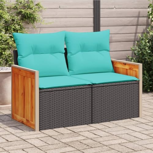 Gartensofa 2-Sitzer Schwarz aus robustem Poly Rattan, wetterfest mit bequemen Kissen, ideal für Outdoor Terrasse, Balkon & Garten von Teenpull