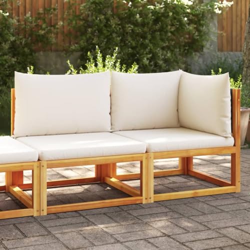 Gartensofa 2-Sitzer aus massivem Akazienholz, witterungsbeständig, mit Rattan-Rückenlehnen, cremefarbenen Kissen, modular, für Terrasse, Balkon & Garten von Teenpull