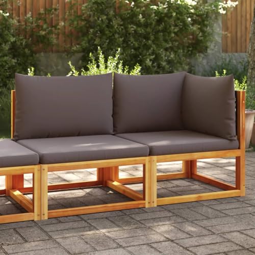 Gartensofa 2-Sitzer aus massivem Akazienholz mit PE-Rattan-Rückenlehnen, bequemen grauen Kissen und modularem Design für Garten, Terrasse und Balkon von Teenpull