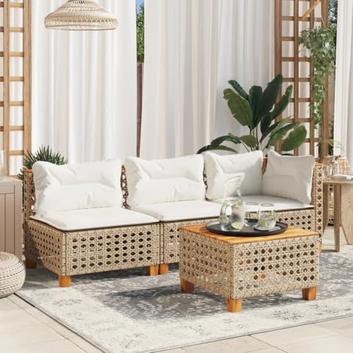 Gartensofa 3-Sitzer, Beige Poly Rattan Outdoor Loungesofa mit Kissen, UV-beständig, Modulares Design für Terrasse & Balkon von Teenpull