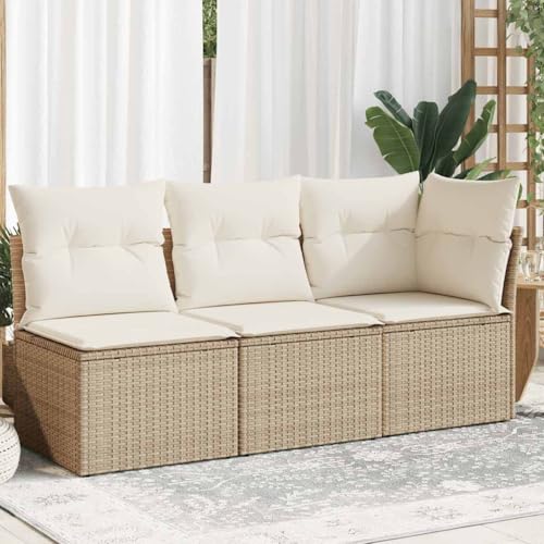 Gartensofa 3-Sitzer Beige Poly Rattan mit Kissen, Outdoor Lounge Set Modulares Design für Terrasse Balkon, Witterungsbeständiges Gartenset mit Stauraum Gartensofa 3-Sitzer Beige Poly Rattan mit Kissen, Outdoor Lounge Set Modulares Design für Terrasse Balkon, Witterungsbeständiges Gartenset mit Stauraum von Teenpull