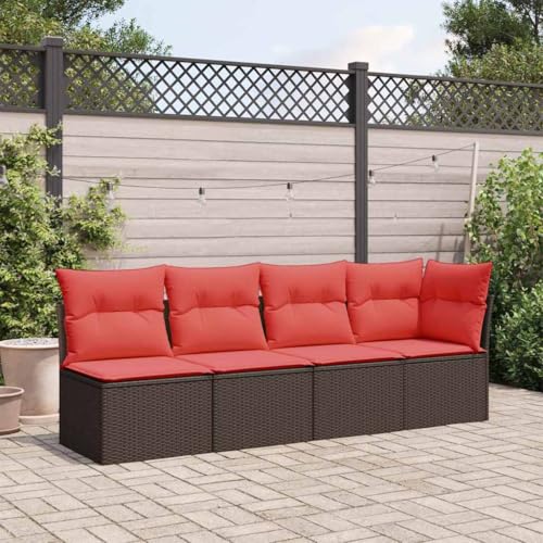 Gartensofa 4-Sitzer aus Braunem Poly Rattan mit Kissen, Modulares Outdoor Lounge Set für Terrasse, Balkon und Garten, UV-beständig und Wetterfest von Teenpull