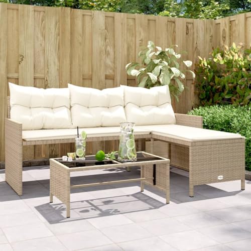 Gartensofa L-Form mit Couchtisch, Kissen, Beige Poly Rattan, 3-Sitzer, Robustes Outdoor-Möbel für Terrasse, Balkon, Garten Gartensofa L-Form mit Couchtisch, Kissen, Beige Poly Rattan, 3-Sitzer, Robustes Outdoor-Möbel für Terrasse, Balkon, Garten von Teenpull