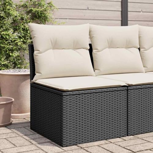 Gartensofa Schwarz aus robustem Poly Rattan, 55x62x69 cm, UV-beständig, mit bequemen cremeweißen Kissen für Flexible modulare Outdoor-Sitzgruppen auf Terrasse und Balkon Gartensofa Schwarz aus robustem Poly Rattan, 55x62x69 cm, UV-beständig, mit bequemen cremeweißen Kissen für Flexible modulare Outdoor-Sitzgruppen auf Terrasse und Balkon von Teenpull