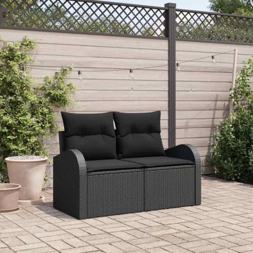 Gartensofa Schwarz aus witterungsbeständigem Poly-Rattan, 124x62x69cm für 2 Personen, mit Kissen, stabilem Stahlrahmen, modernes Design für Terrasse & Garten von Teenpull