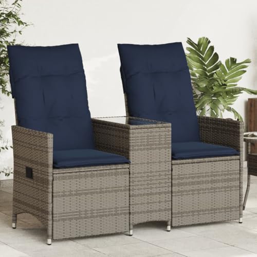 Gartensofa Verstellbar 2-Sitzer mit Tisch Grau Poly Rattan, Wetterbeständiges Loungesofa für Terrasse & Balkon mit bequemen Kissen Gartensofa Verstellbar 2-Sitzer mit Tisch Grau Poly Rattan, Wetterbeständiges Loungesofa für Terrasse & Balkon mit bequemen Kissen von Teenpull