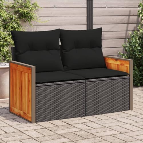 Gartensofa mit Kissen, 2-Sitzer, Schwarz, aus robustem Poly Rattan, UV-beständig, ideal für Terrasse und Balkon, bequemes Outdoor Sitzmöbel Set Gartensofa mit Kissen, 2-Sitzer, Schwarz, aus robustem Poly Rattan, UV-beständig, ideal für Terrasse und Balkon, bequemes Outdoor Sitzmöbel Set von Teenpull