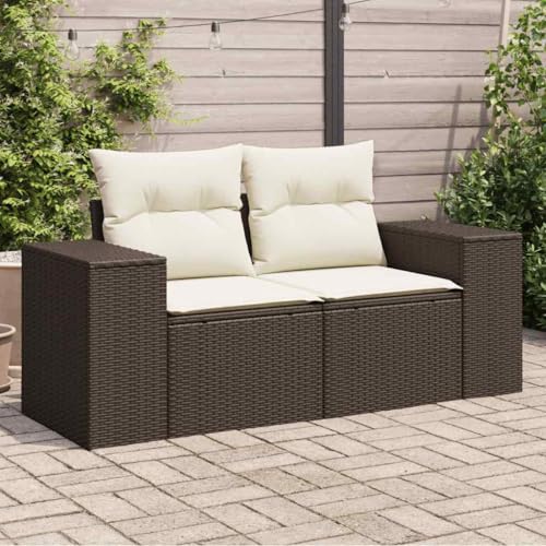 Gartensofa mit Kissen, 2-Sitzer Braun aus robustem Poly Rattan, UV-beständig, wetterfest für Terrasse, Balkon, Garten von Teenpull