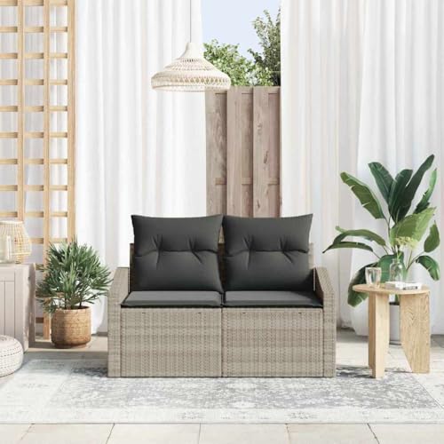 Gartensofa mit Kissen, Grau, 123x62x69cm, Poly-Rattan Outdoor Sofa für Terrasse & Balkon, Bequeme 2-Sitzer Lounge Couch mit wetterfesten Polstern von Teenpull
