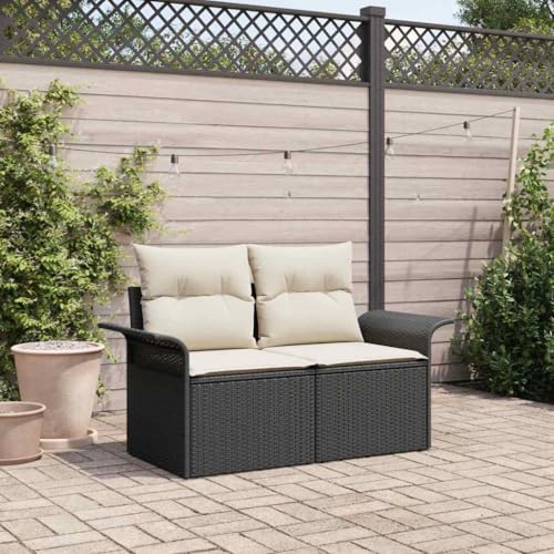 Gartensofa mit Kissen, Schwarz, 141x62x69cm, Poly-Rattan, 2-Sitzer, wetterfest für Terrasse, Balkon, Garten, bequemes Outdoor-Möbel von Teenpull