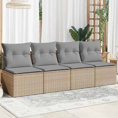 Gartensofa mit Kissen 4-Sitzer, Beige Poly Rattan, UV-beständig, Modulares Outdoor-Möbelset für Terrasse, Balkon & Garten Gartensofa mit Kissen 4-Sitzer, Beige Poly Rattan, UV-beständig, Modulares Outdoor-Möbelset für Terrasse, Balkon & Garten von Teenpull