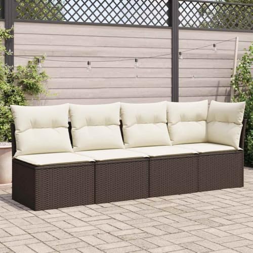 Gartensofa mit Kissen 4-Sitzer Braun Poly Rattan, Modulares Outdoor Loungeset für Terrasse und Balkon, UV-beständig und Witterungsbeständig von Teenpull