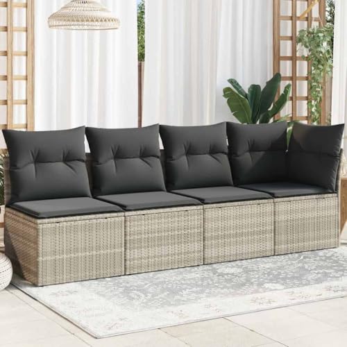 Gartensofa mit Kissen 4-Sitzer Hellgrau aus wetterfestem Poly Rattan, modulare Outdoor Couch für Garten, Terrasse und Balkon, bequemes Loungesofa mit UV-Schutz Gartensofa mit Kissen 4-Sitzer Hellgrau aus wetterfestem Poly Rattan, modulare Outdoor Couch für Garten, Terrasse und Balkon, bequemes Loungesofa mit UV-Schutz von Teenpull