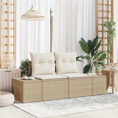 Gartensofa mit Kissen Beige, 123x62x69cm Poly-Rattan Outdoor Sofa für Garten Terrasse Balkon, Wetterfestes Lounge Set, 2-Sitzer Modern Bequem von Teenpull