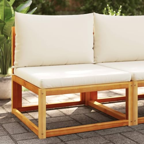 Gartensofa ohne Armlehnen, massives Akazienholz & Rattan, modular erweiterbar, für Terrasse, Balkon, Garten, mit bequemen Cremekissen und waschbarem Bezug von Teenpull