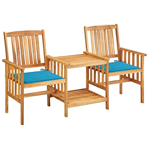 Gartenstühle mit Teetisch und Kissen aus Akazie Massivholz, Robustes Outdoor Bistro Set für Balkon, Terrasse & Garten, inklusive bequemer Polster von Teenpull