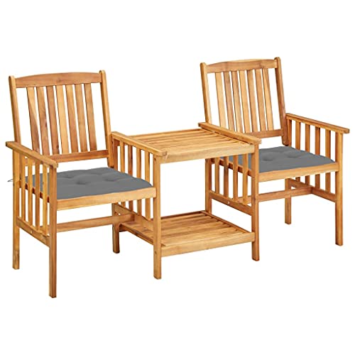 Gartenstühle mit integriertem Teetisch, Akazie Massivholz, Öl-Finish, 159x61x92cm Outdoor Möbel Set für Terrasse, Balkon & Garten von Teenpull