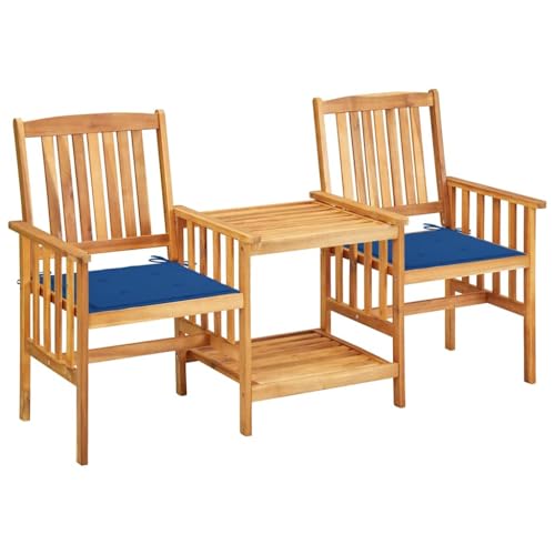 Gartenstuhl-Set aus Akazien-Massivholz mit Teetisch, 159x61x92cm, Polster Königsblau, für Terrasse, Balkon, Außenbereich geeignet von Teenpull