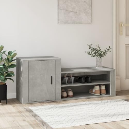 HOMCOM Schuhschrank Betongrau, 130x35x54 cm, Holzwerkstoff, mit 2 Fächern, Tür & Stabiler Oberplatte für Flur, Eingangsbereich von Teenpull
