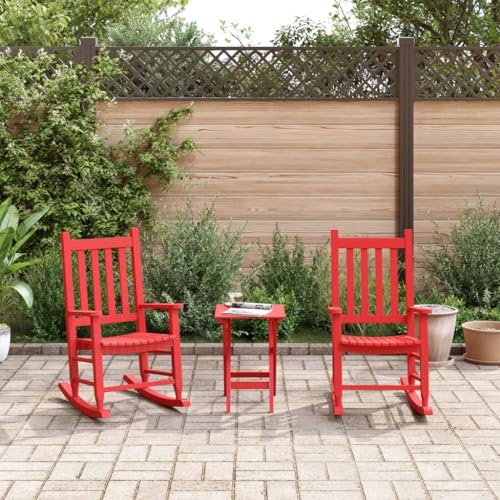 Kinder Schaukelstuhl 2er-Set, Rot, Pappelholz, für Garten, Terrasse, Balkon, Kinderzimmer, max. 110 kg von Teenpull