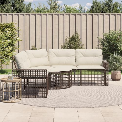 L-förmiges Gartensofa mit Kissen und Fußhocker, Braun Poly Rattan Lounge Set, 208x208 cm Outdoor Sectional Couch für Terrasse und Garten, UV-beständig von Teenpull