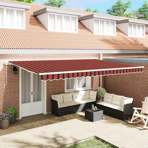 Manuelle Einziehbare Markise 500x350 cm für Garten, Terrasse & Balkon – Robuster UV-Schutz, Wasserdicht, Rot-Grau Gestreift von Teenpull