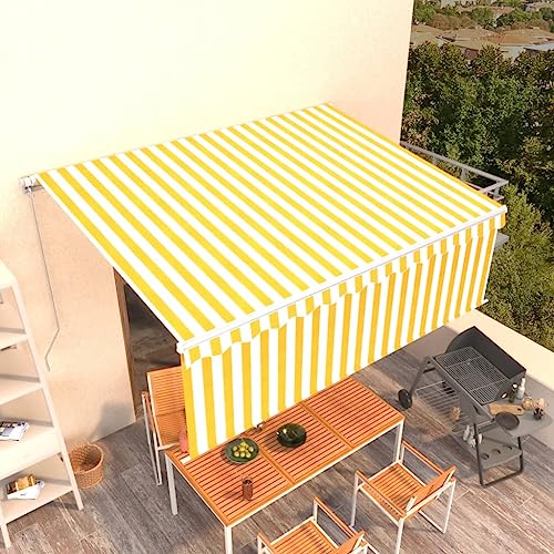 Manuelle Einziehbare Markise mit Rollo, 4x3 m, Gelb-Weiß, UV- & Wasserbeständig für Terrasse & Garten Manuelle Einziehbare Markise mit Rollo, 4x3 m, Gelb-Weiß, UV- & Wasserbeständig für Terrasse & Garten von Teenpull