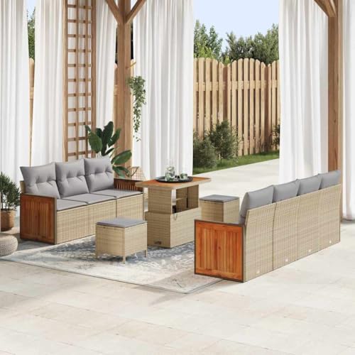 Modernes Garten-Sofa-Set 10-teilig, Beige/Hellgrau, 90x55x71 cm, Poly-Rattan Outdoor Möbel mit Stauraum für Terrasse & Balkon von Teenpull