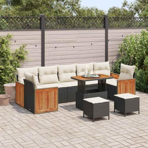 Modernes Garten-Sofa-Set 10-teilig Schwarz Creme, Poly-Rattan Akazienholz, Modulares Outdoor Loungemöbel für Terrasse Balkon, Komfortable Sitzgruppe mit Stauraum Modernes Garten-Sofa-Set 10-teilig Schwarz Creme, Poly-Rattan Akazienholz, Modulares Outdoor Loungemöbel für Terrasse Balkon, Komfortable Sitzgruppe mit Stauraum von Teenpull