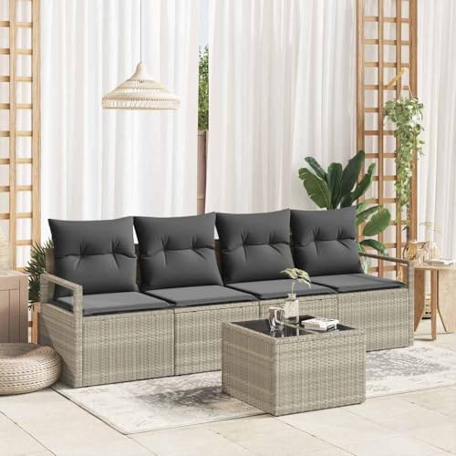 Modernes Garten-Sofa-Set 5-teilig, Poly-Rattan Hellgrau Dunkelgrau, 55x55x37 cm, Modulares Loungemöbel für Terrasse, Balkon, Außenbereich Modernes Garten-Sofa-Set 5-teilig, Poly-Rattan Hellgrau Dunkelgrau, 55x55x37 cm, Modulares Loungemöbel für Terrasse, Balkon, Außenbereich von Teenpull