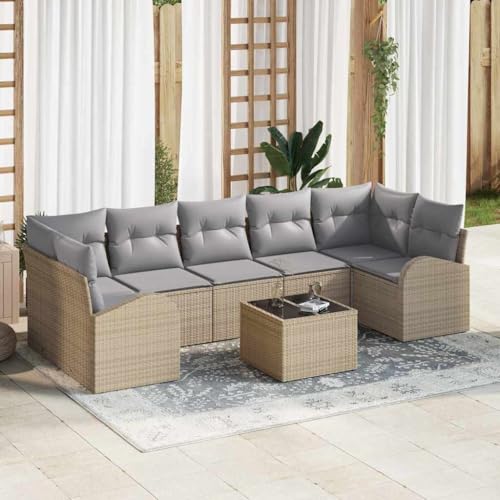 Modernes Garten-Sofa-Set 8-teilig, Beige Poly-Rattan Lounge Möbel, 55x55x37cm Outdoor Terrassen Sitzgruppe mit Tisch, Ecksofa & Mittelteil, für gemütliche Versammlungen von Teenpull