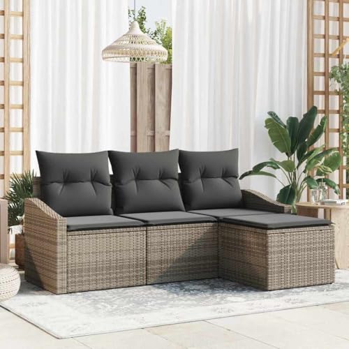 Modernes Garten-Sofa-Set mit Stauraum, 4-teilig, Grau, Poly-Rattan & Stahl, modular, für Terrasse & Außenbereich, Bequeme Sitzgelegenheiten von Teenpull