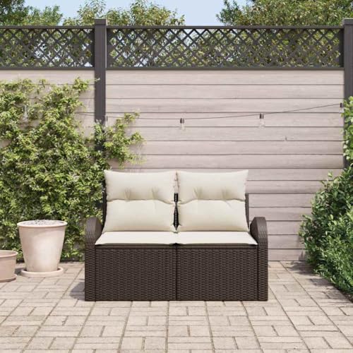 Modernes Gartensofa aus Poly-Rattan in Braun, 124x62x69cm, wetterfest für Terrasse & Garten, bequemes Outdoor-Möbel mit Kissen von Teenpull