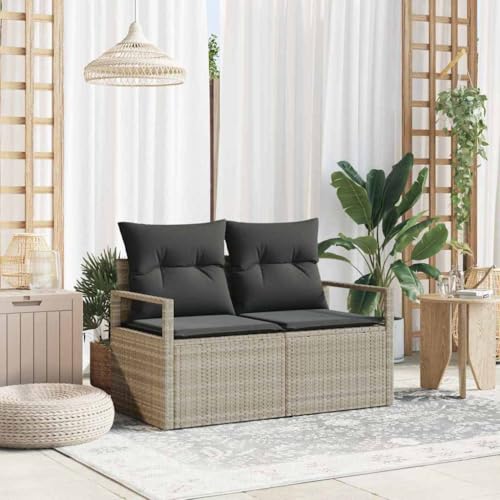 Modernes Gartensofa mit Kissen, Grau, 120x62x69cm, aus Poly-Rattan, 2-Sitzer Outdoor Lounge Sofa für Terrasse & Balkon von Teenpull