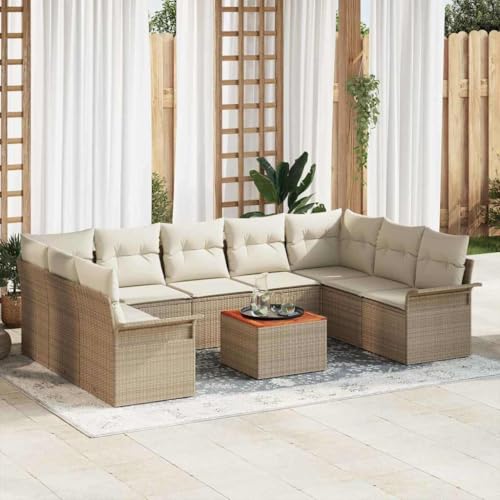 Modulares 10-teiliges Garten-Sofa-Set aus beigem Polyrattan & Akazienholz, Eck-Sitzgruppe für Terrasse & Balkon, wetterfestes Lounge-Möbel-Set mit Stauraum Modulares 10-teiliges Garten-Sofa-Set aus beigem Polyrattan & Akazienholz, Eck-Sitzgruppe für Terrasse & Balkon, wetterfestes Lounge-Möbel-Set mit Stauraum von Teenpull