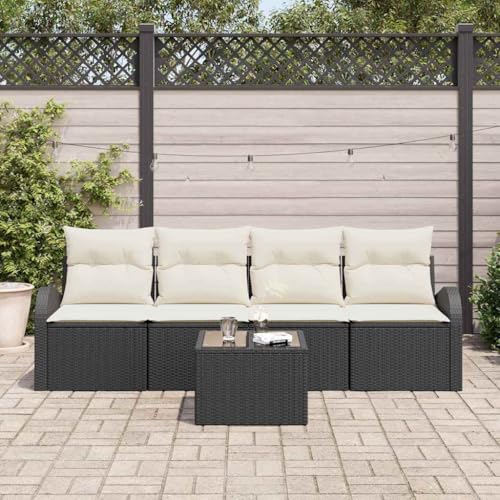 Modulares Garten-Sofa-Set, 5-teilig, Schwarz-Creme, Poly-Rattan & Stahl, 55x55x37 cm, UV-beständig, ideal für Terrasse & Garten Modulares Garten-Sofa-Set, 5-teilig, Schwarz-Creme, Poly-Rattan & Stahl, 55x55x37 cm, UV-beständig, ideal für Terrasse & Garten von Teenpull