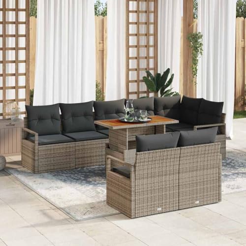 Modulares Garten-Sofa-Set, 9-teilig, Grau-Braun, Poly-Rattan, 100x55x73cm, Outdoor-Sitzgruppe mit Stauraum für Terrasse & Balkon von Teenpull