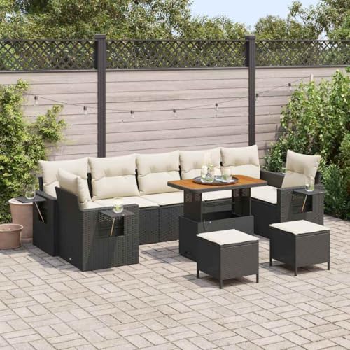 Modulares Garten-Sofa-Set 10-teilig, Schwarz-Creme Poly-Rattan, 90x55x71 cm, flexibel konfigurierbar für Terrasse & Outdoor-Bereich von Teenpull