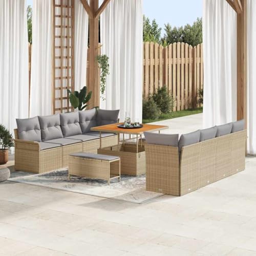 Modulares Garten-Sofa-Set 11-teilig, Beige und Hellgrau, 100x100x71 cm, UV-beständiges Poly-Rattan mit Akazienholz, für Terrasse und Balkon Modulares Garten-Sofa-Set 11-teilig, Beige und Hellgrau, 100x100x71 cm, UV-beständiges Poly-Rattan mit Akazienholz, für Terrasse und Balkon von Teenpull